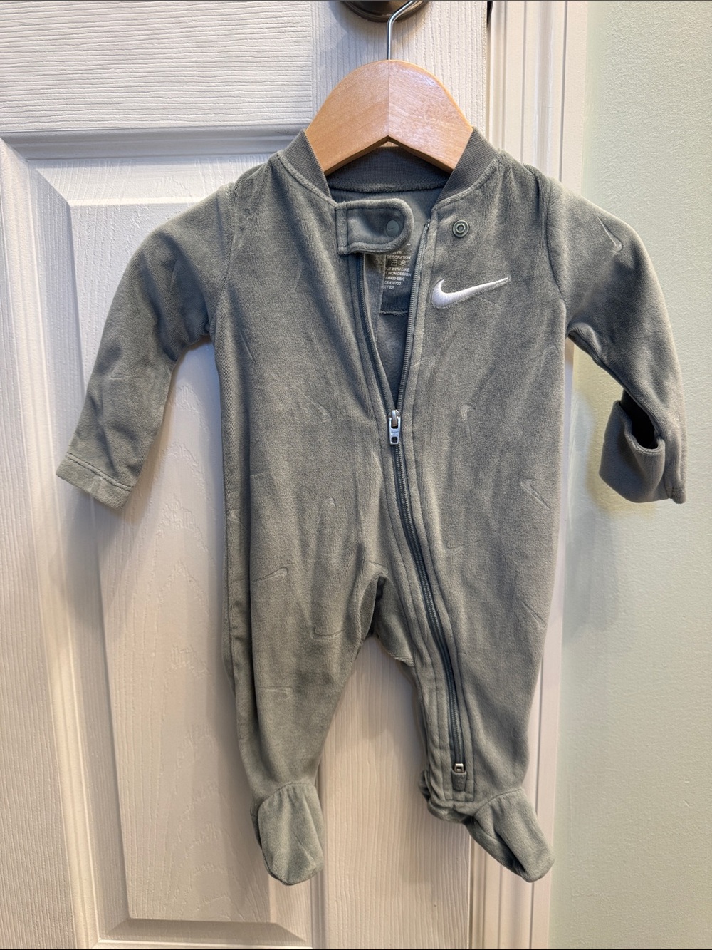 Nike Sage Green Baby Footed One-Piece with White Swoosh